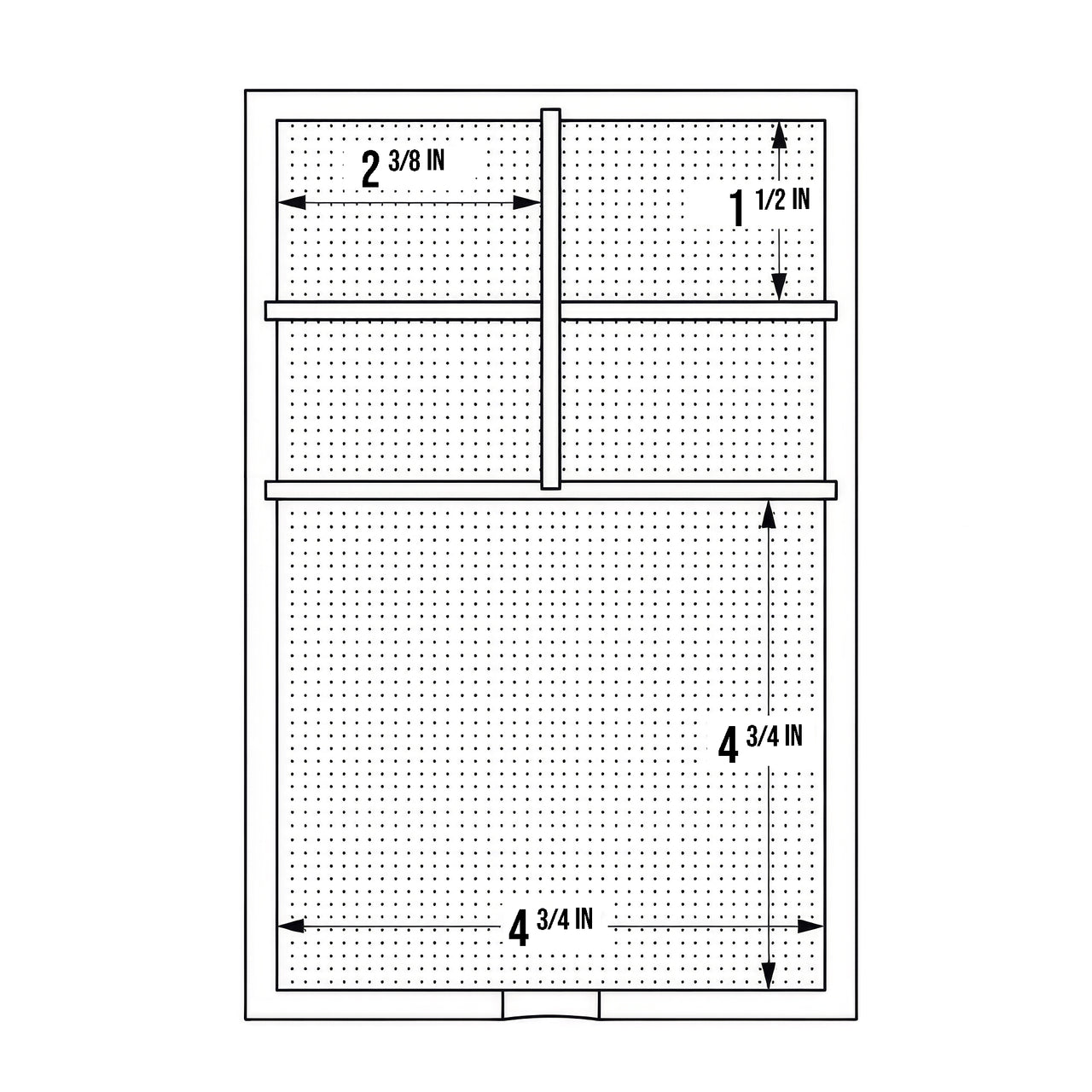 A black and white technical dimension diagram of a door or panel, showing measurements for width and height with dotted fill patterns inside different sections.

